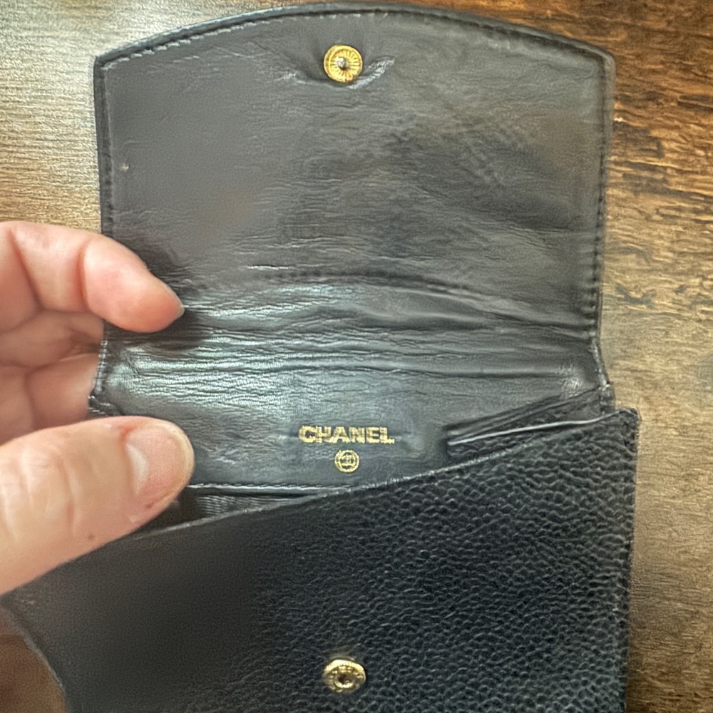 CHANEL Black Caviar Leather CC Long Wallet Vintage + Auth Card & Box - Picture 2 of 8
